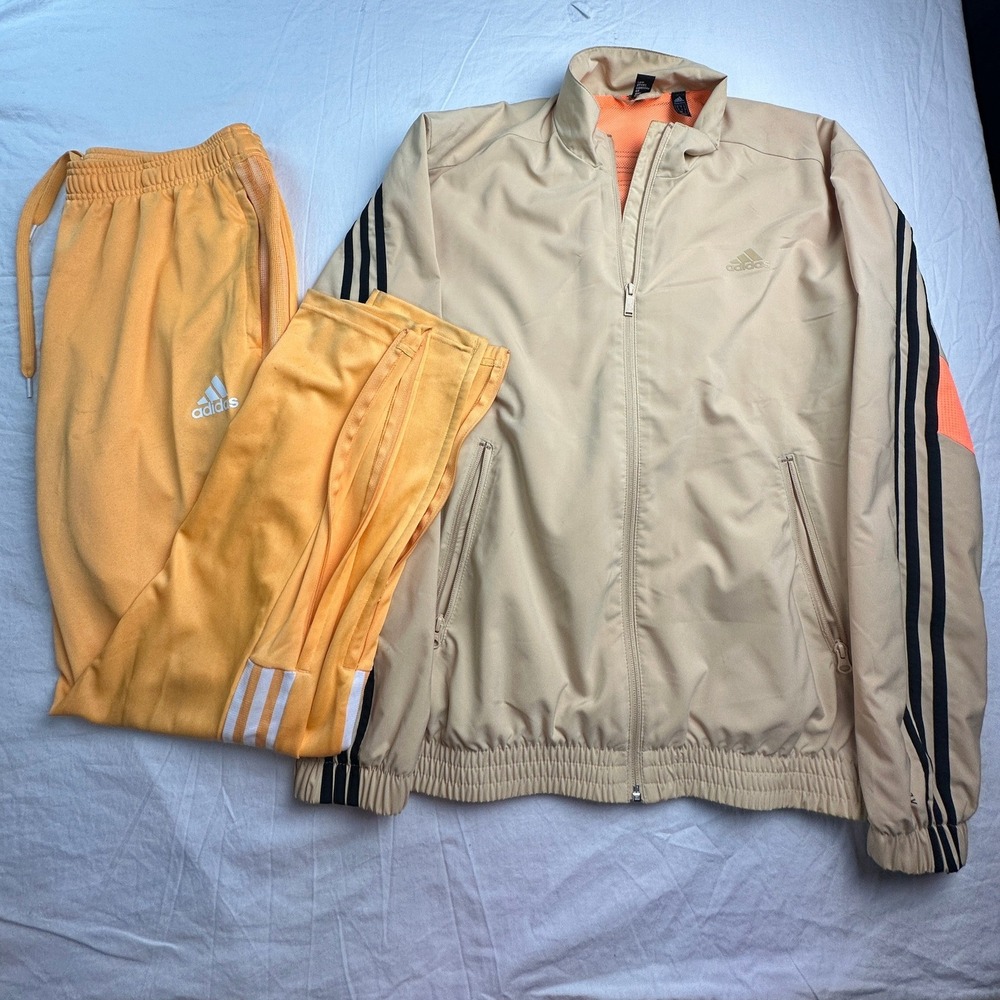 Adidas Mens Primegreen Tracksuit Set Tan Jacket Orange Joggers Size Medium Large
